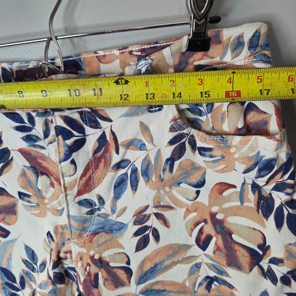 Gloria Vanderbilt Amanda Capri Pants 14 Tropical Monstera Leaf Print Blue Orange - Picture 5 of 8